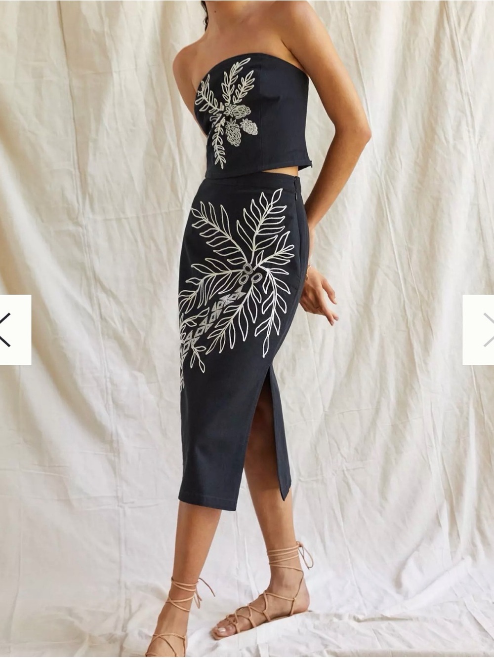 Anthropologie Women's Embroidered Midi Skirt WITH THE TOP BLACK Size Us 14 - Picture 1 of 13